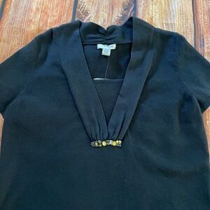 Mercer Street Studio diamanté Embellished Black short sleeve V neck top Size M